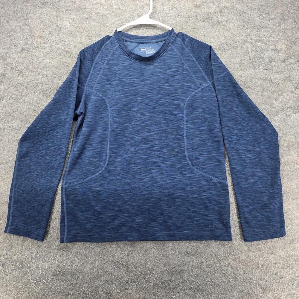 REI Pullover Mens M Blue Long Sleeve Tagless Hiking Performance Crewneck